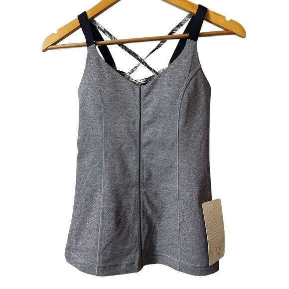 Lululemon Hot To Street Tank top Heathered Slate strappy back size 4 new - Picture 1 of 13